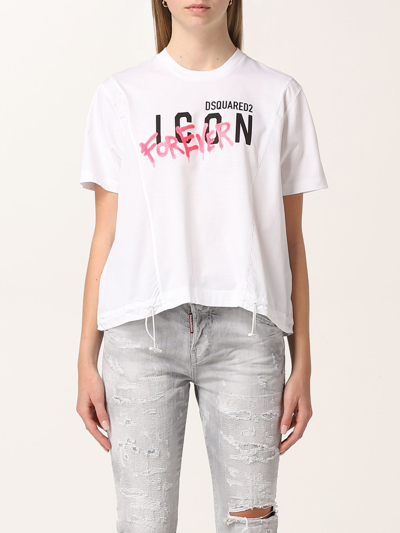 Shop Dsquared2 Be Icon Spray T-shirt In Cotton In White