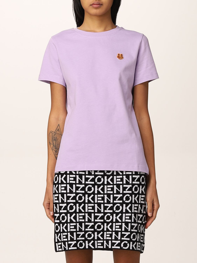 Shop Kenzo Cotton T-shirt With Tiger Patch In Lilac