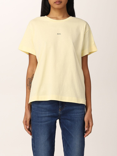Shop Apc T-shirt In Cotton With Logo In Yellow