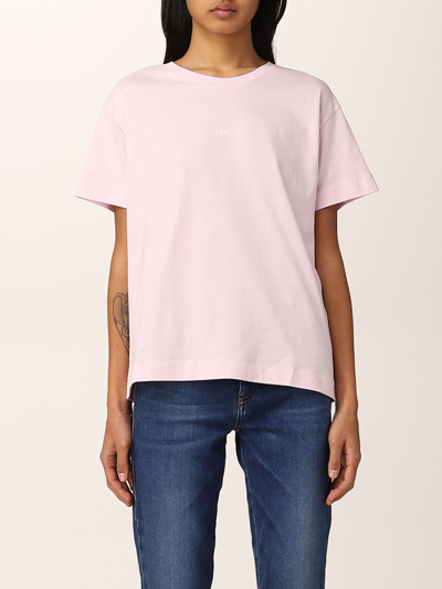 Shop Apc T-shirt In Cotton With Logo In Pink