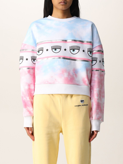 Shop Chiara Ferragni Tie Dye Sweatshirt With Logomania Band In 粉色