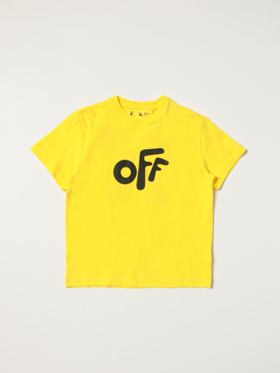 Shop Off-white Cotton T-shirt With Back Print In Yellow