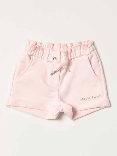 Shop Givenchy Jogging Shorts With Rhinestones Logo In Pink