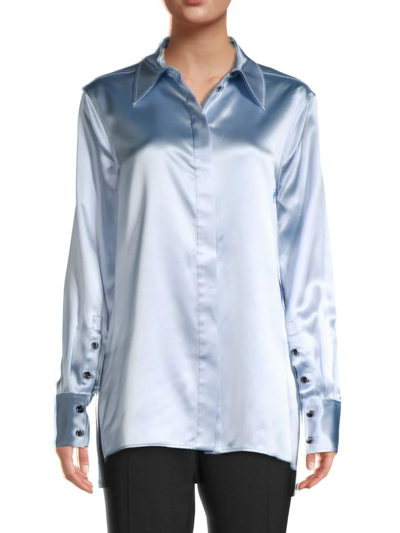 Shop Proenza Schouler Women's Collared Silk Button-down Shirt In Sky Blue