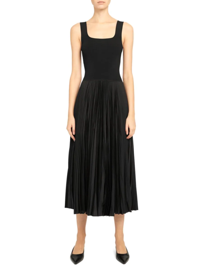 Shop Theory Women's Pleated Contrast Midi Dress In Black