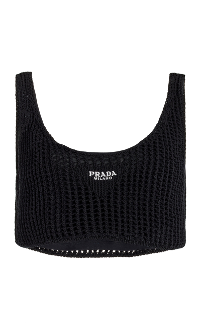 Shop Prada Women's Crocheted Cotton Crop Top In Black