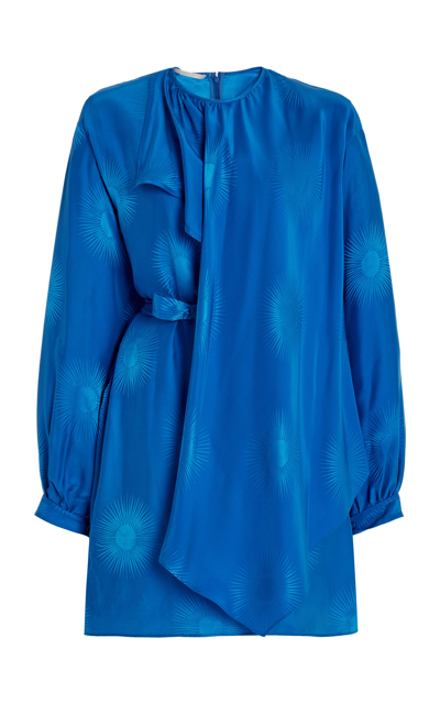 Shop Stella Mccartney Women's Belted Draped Jacquard Mini Dress In Blue