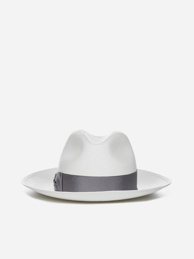 Shop Borsalino Fine Large Brim Panama Hat In White,grey