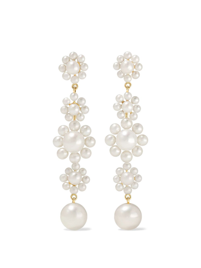 Shop Sophie Bille Brahe Long Bellis Pearl Cluster Earrings In White