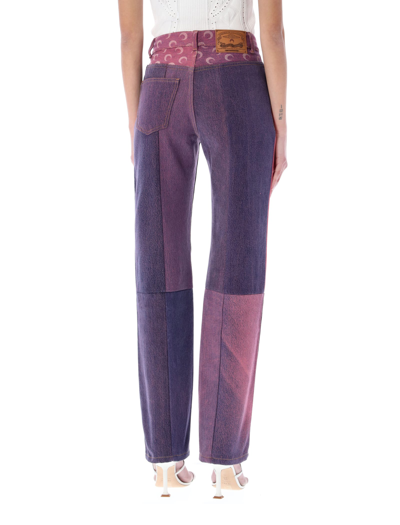 Shop Marine Serre Pink-tones Denim Trousers In Fuchsia
