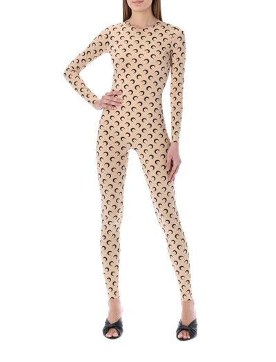 Shop Marine Serre All Over Moon Catsuit In Tan Moon