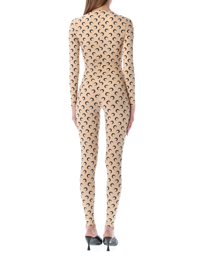 Shop Marine Serre All Over Moon Catsuit In Tan Moon