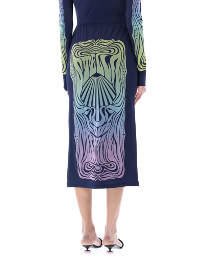 Shop Stella Mccartney Midi Skirt With Velvet Applique In Multicolor Blue