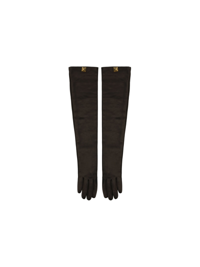 Shop Valentino Long Sleeved Gloves In Nero