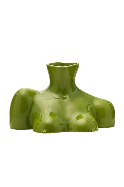 Shop Anissa Kermiche Breast Friend Vase In Olive Green Shiny
