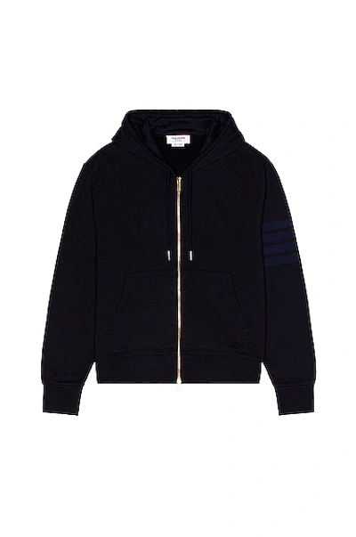 Shop Thom Browne Relaxed Fit Zip Up Hoodie In Navy