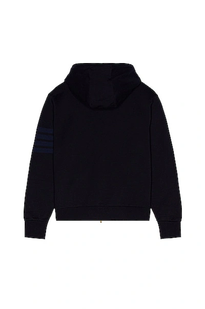 Shop Thom Browne Relaxed Fit Zip Up Hoodie In Navy