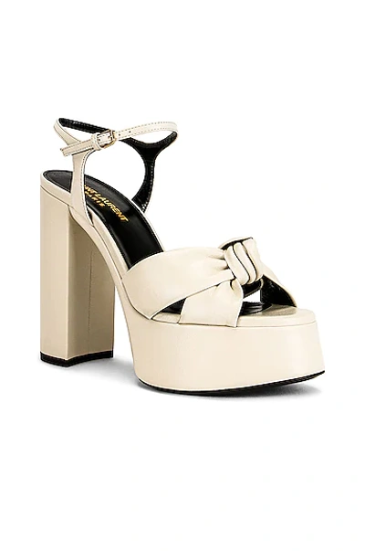 Saint Laurent Bianca Knotted Linen Platform Sandals In Pearl