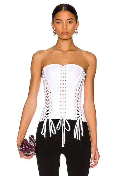 Shop Dolce & Gabbana Strapless Lace Bustier Top In Bianco Ottico