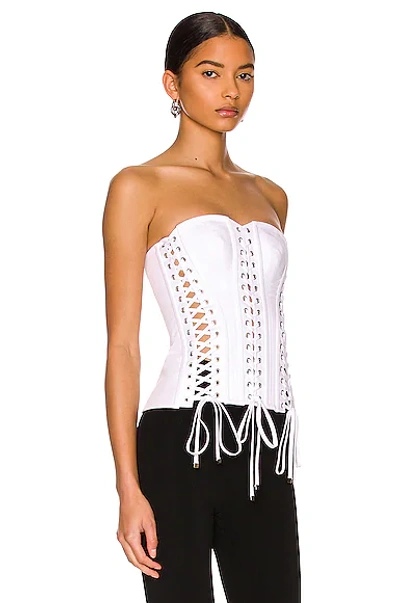 Shop Dolce & Gabbana Strapless Lace Bustier Top In Bianco Ottico