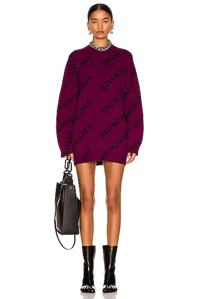 Shop Balenciaga All Over Logo Sweater In Purple & Black