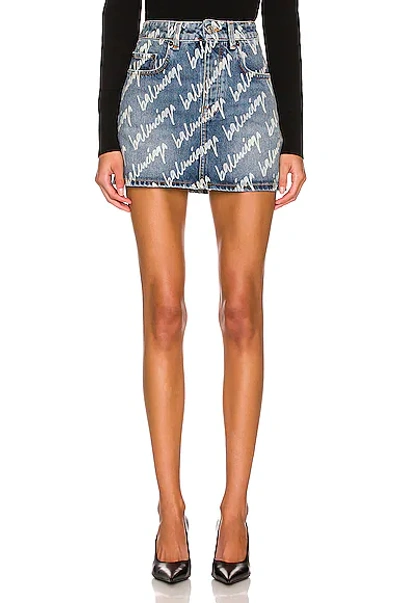 Shop Balenciaga Low Waist Mini Skirt In Light Blue