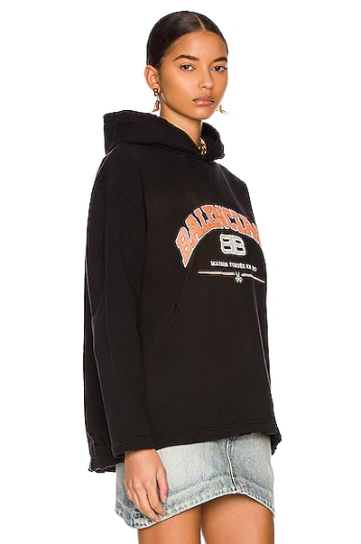 Shop Balenciaga Cropped Hoodie In Black & Orange & White