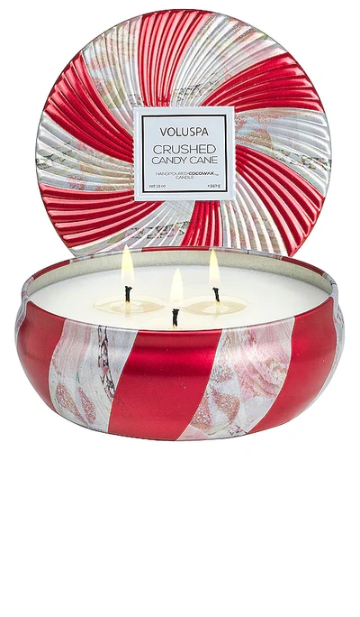 Voluspa Crushed Candy Cane 3-wick Decorative Tin Candle In Gourmand