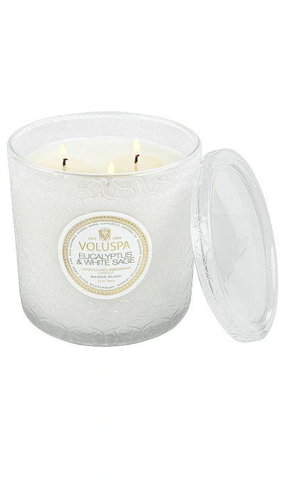 Shop Voluspa Eucalyptus & White Sage Luxe Candle In Green