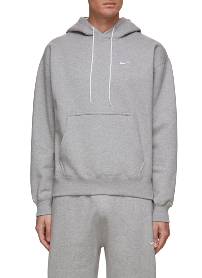 Shop Nike Swoosh Embroidered Cotton Blend Hoodie In Grey