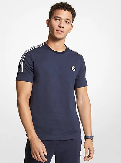 Shop Michael Kors Logo Tape Cotton Jersey T-shirt In Blue