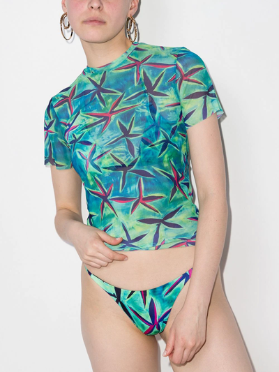 Shop Louisa Ballou Starfish-print Sheer-design T-shirt In Green