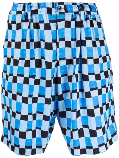 Shop Marni Checked Knee-length Shorts In Blue