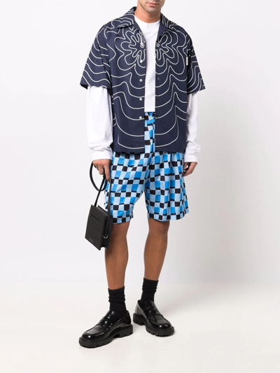 Shop Marni Checked Knee-length Shorts In Blue