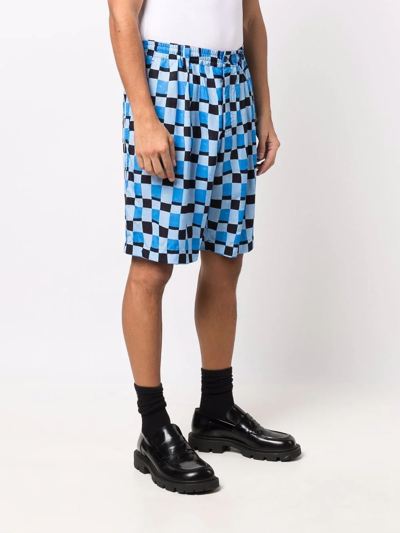 Shop Marni Checked Knee-length Shorts In Blue