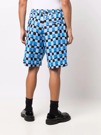 Shop Marni Checked Knee-length Shorts In Blue