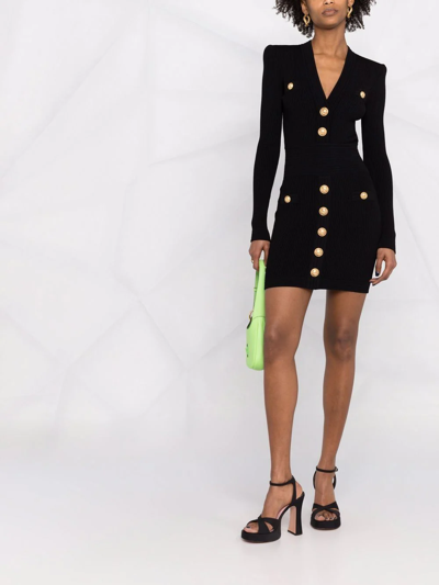 Balmain Short Knitted Dress With Gold Buttons In Black