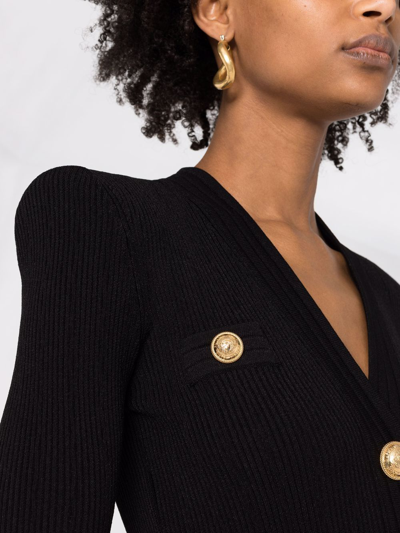 Balmain Button-embellished Ribbed-knit Mini Dress In Black | ModeSens