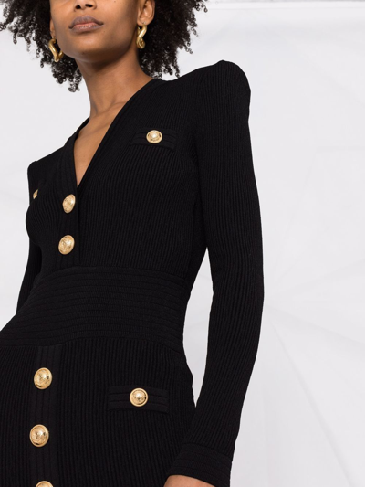 Balmain Short Knitted Dress With Gold Buttons In Black