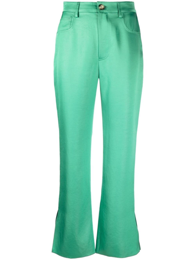 Shop Nanushka Slit Flared Trousers In Green