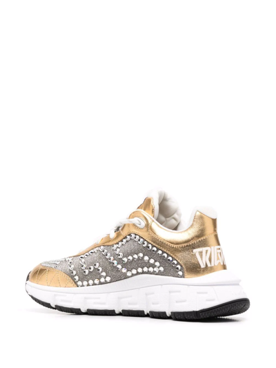 Shop Versace Crystal-embellished Low-top Sneakers In Gold