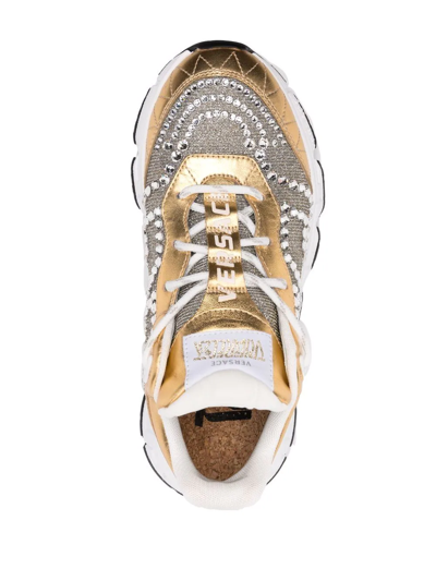 Shop Versace Crystal-embellished Low-top Sneakers In Gold