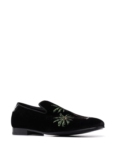 Shop Philipp Plein Palm Embroidered Loafers In Black