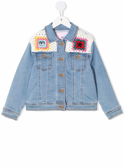 Chiara Ferragni Eyestar Crochet Embroidered Denim Jacket In Blue