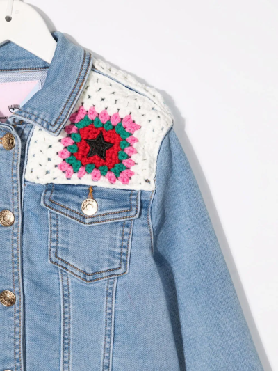 Shop Chiara Ferragni Crochet-detailed Denim Jacket In Blue