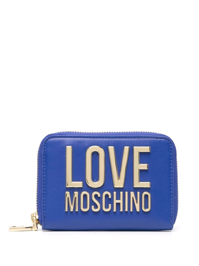 Shop Love Moschino Logo-lettering Faux-leather Wallet In Blue
