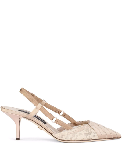 Shop Dolce & Gabbana Corset-style Satin Slingback Pumps In 8s181 Naked/naked