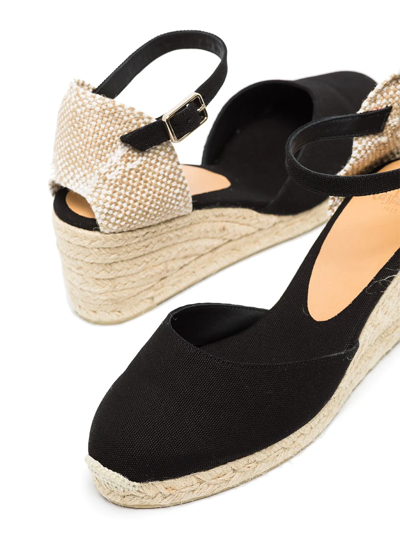 Castaã±er Carina Espadrilles Wedge Sandal With Ankle Laces In Black