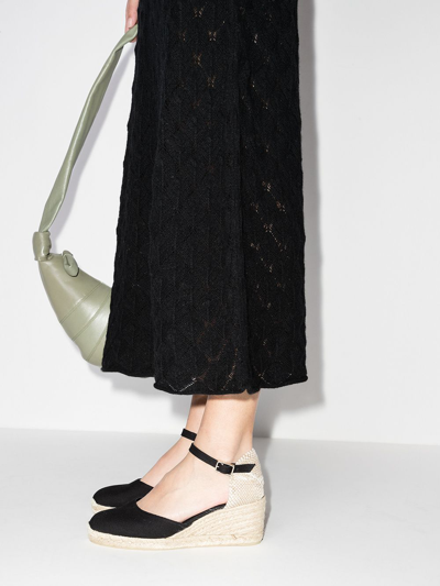 Castaã±er Carina Espadrilles Wedge Sandal With Ankle Laces In Black