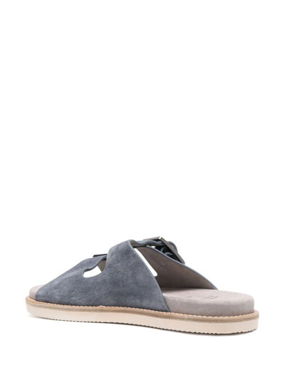 Shop Brunello Cucinelli Buckle-fastening Suede Slides In Grey